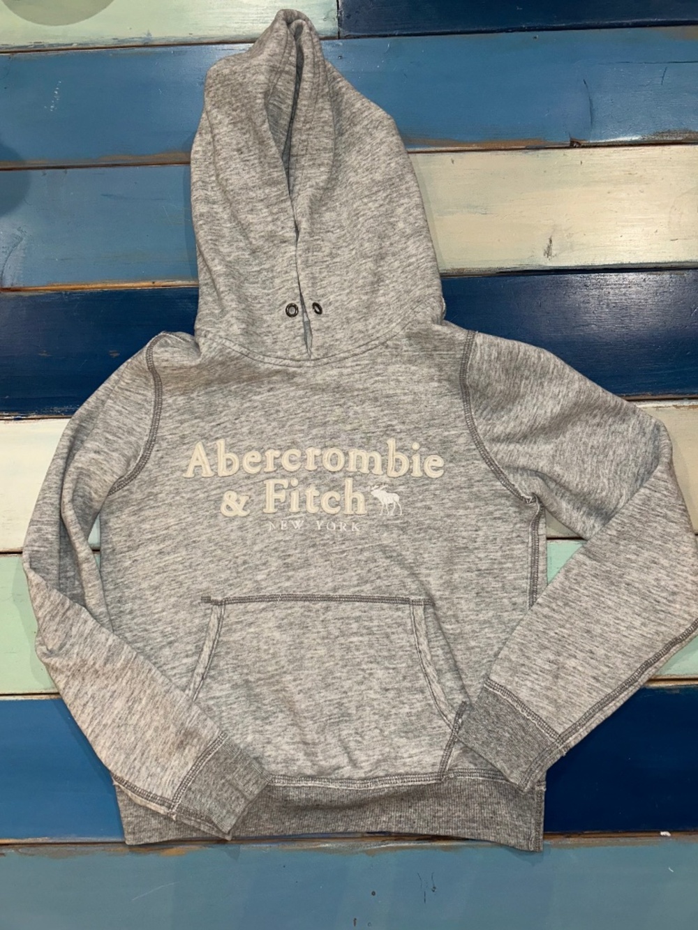 Abercrombie & Fitch Gray Pullover Hoodie Women's Small Logo Sweatshirt Y2K